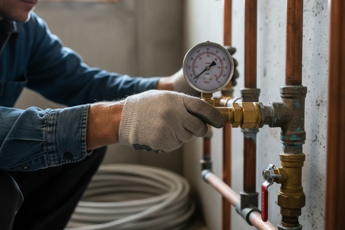 Pressure testing a repaired line during Water Line Repair in Art